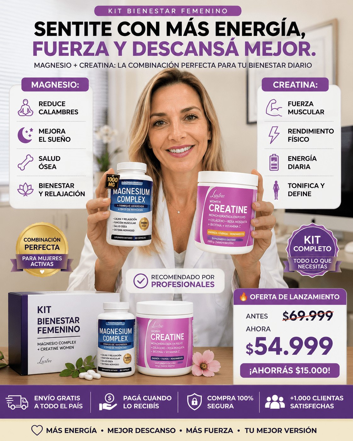 Kit Bienestar Femenino | Creatina Lustre Women + Magnesium Complex - Contraentrega.com.ar
